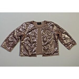 Bob Mackie Wearable Art Rose Gold Chevron Sequin Babydoll Cardigan XS 3/4 Sleeve